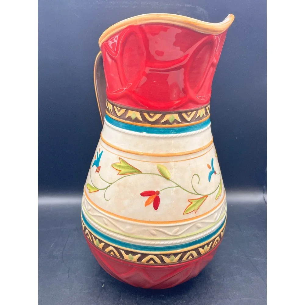 Fitz and Floyd Global Market Ceramic Pitcher Iced‎ Tea Margarita Sangria Red 11